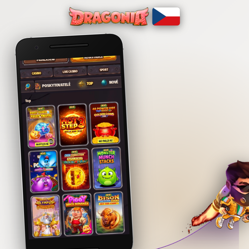 Dragonia Casino aplikace na mobilním telefonu s drakem v pozadí