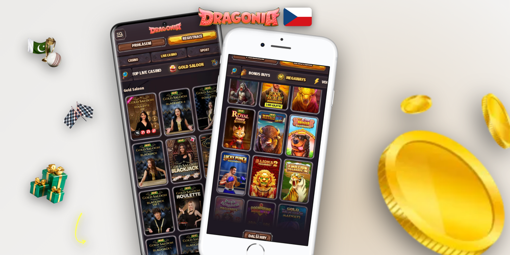 Různé smartphony se spuštěnou Dragonia Casino aplikací pro Android