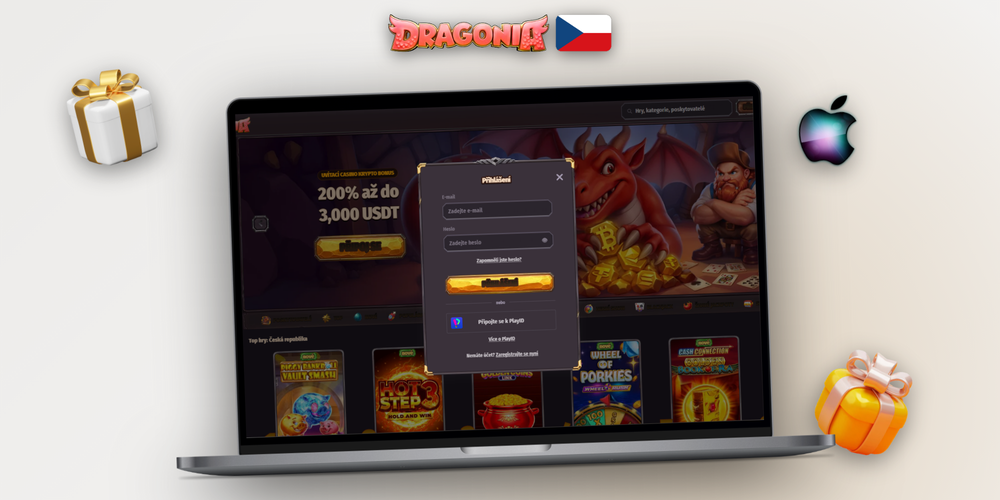 Dragonia Casino CZ registrace na notebooku a mobilu s otevřeným registračním oknem