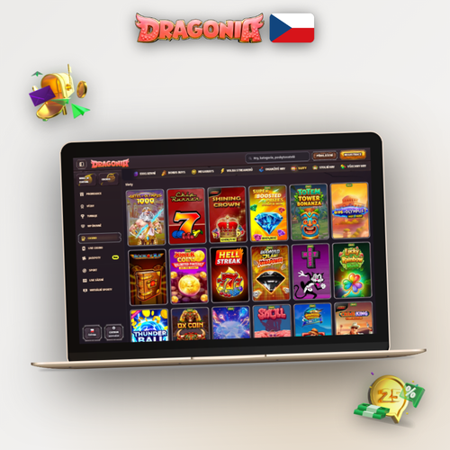 Dragonia Casino desktop verze spuštěná na notebooku s dračími zlatými akcenty