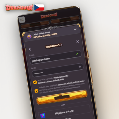 Potvrzení věku 18 let a souhlas s podmínkami při registraci v Dragonia Casino