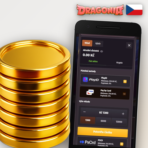 Dragonia Casino vklad s mincemi CZK, kartami Visa a Mastercard a ikonami kryptoměn